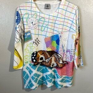 Inoah Basset Hound Print Top Large Colorful Art Dog Shirt Artsy Knit Top Large